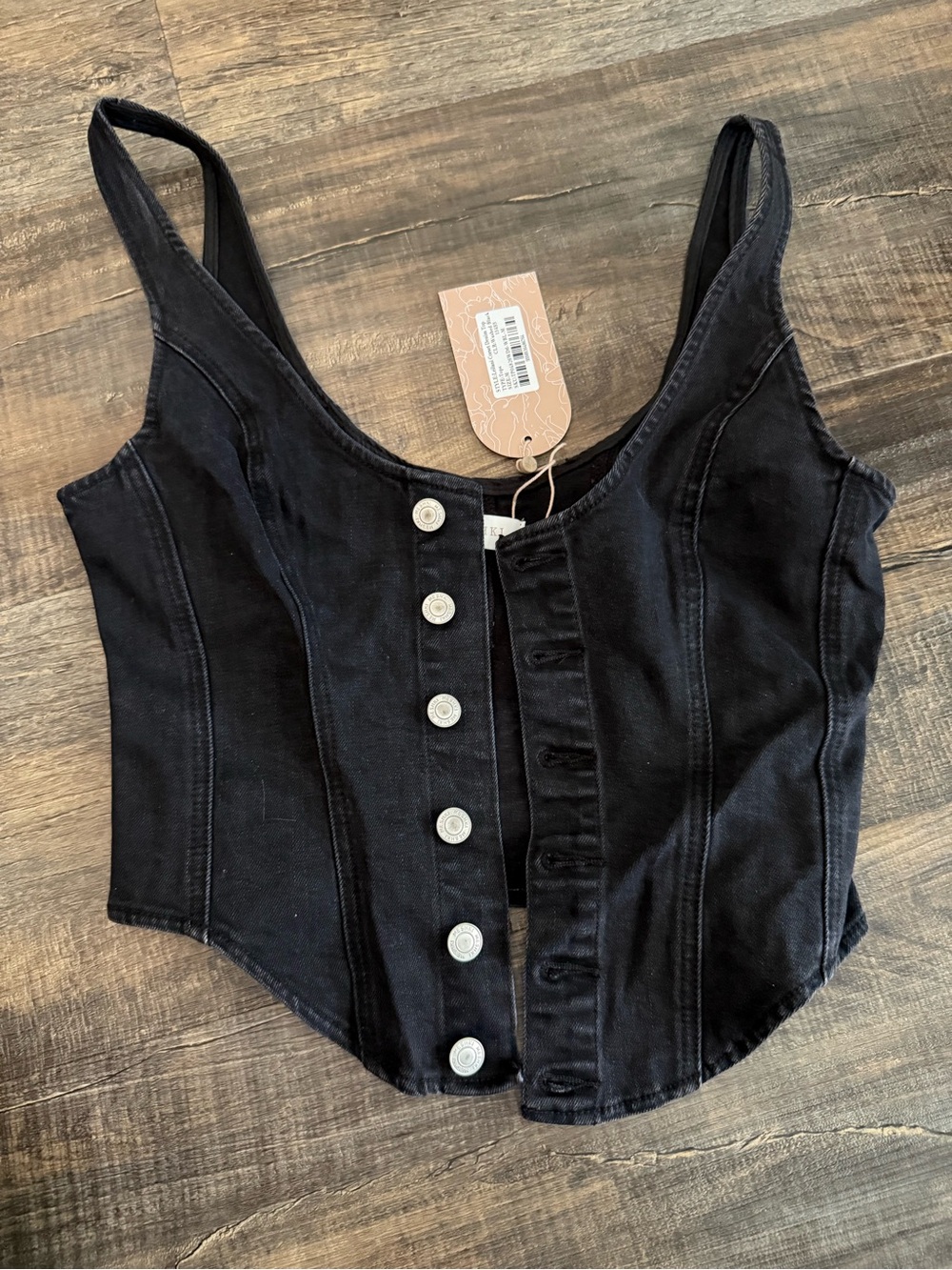 Meshki Leilani Black Corset-Style Button Top